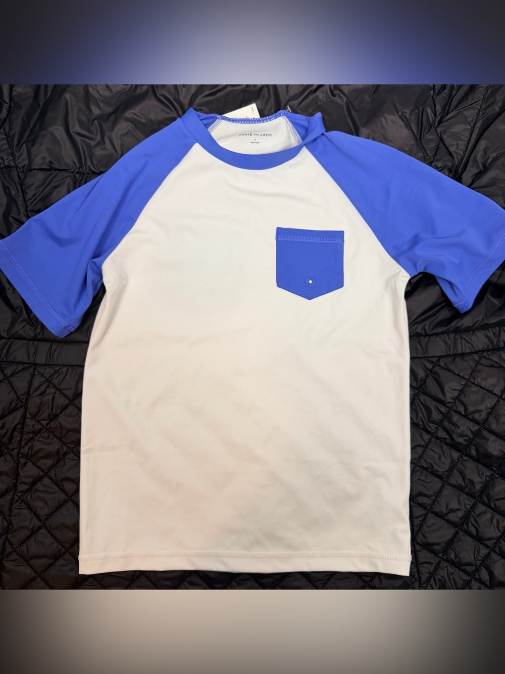New Janie & Jack resort rashguard blue white short sleeve size 7